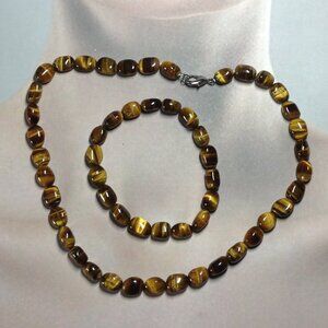 Tiger Eye Gemstones Necklace and Bracelet.